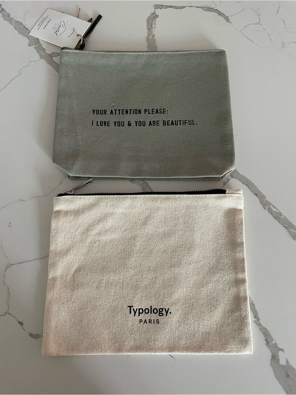New Typology & Coastal Canvas Zip Pouches — Beige and Gray 2 for $20